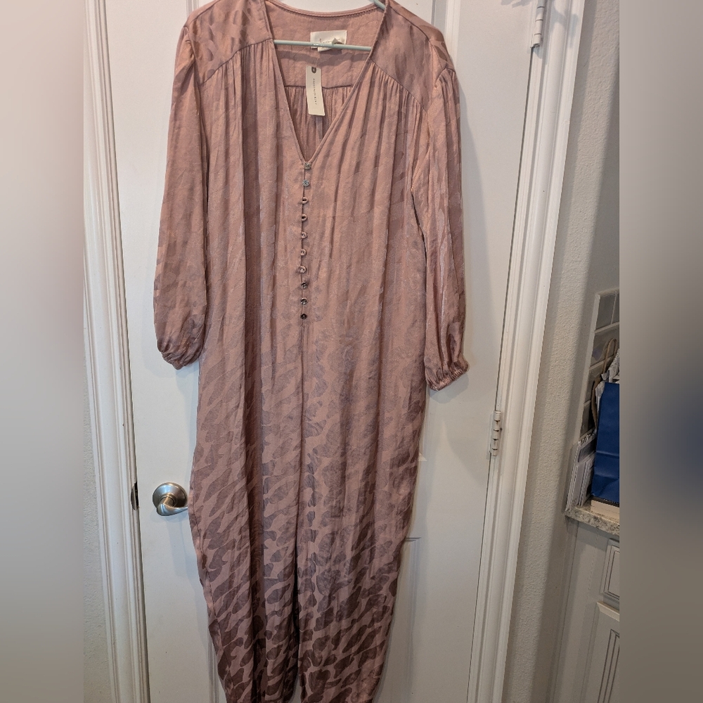 NWT Anthropologie Rose Laurentia Jacquard Jumpsuit Pink Size S Boho Wide Leg - Picture 5 of 14